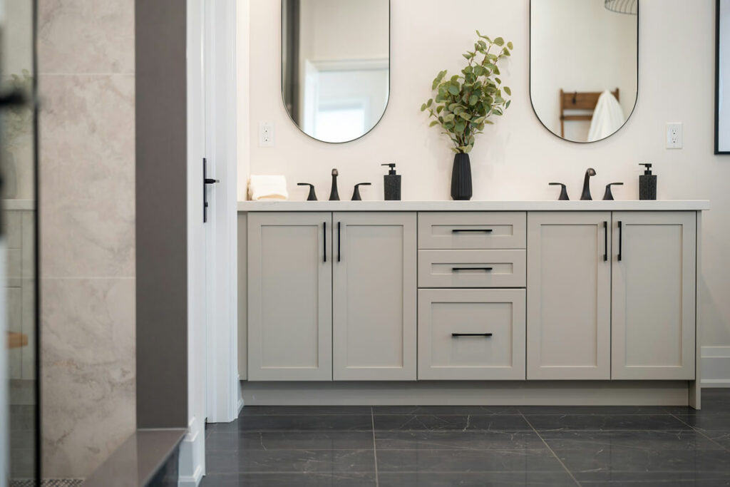 Modern double vanity installed in a Metro Detroit bathroom remodel